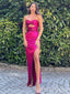 Sweetheart Fuchsia Satin Long Evening Prom Dresses, Mermaid Side Slit Prom Dress, BGS0294