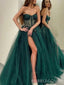 Dark Green A-line Tulle Long Evening Prom Dresses, Sweetheart Prom Dress, BGS0300