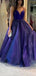 Sparkly A-line Blue Tulle Long Evening Prom Dresses, V-neck Custom Prom Dress, BGS0303