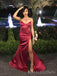 Dark Red Satin Sweetheart Mermaid Long Evening Prom Dresses, Simple Strapless Prom Dress, BGS0317