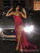 Dark Red Satin Sweetheart Mermaid Long Evening Prom Dresses, Simple Strapless Prom Dress, BGS0317