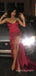 Dark Red Satin Sweetheart Mermaid Long Evening Prom Dresses, Simple Strapless Prom Dress, BGS0317