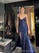 Sparkly Navy Blue Sequins Mermaid V-neck Long Evening Prom Dresses, BGS0326