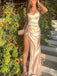 V-neck Satin Mermaid Strapless Long Evening Prom Dresses, Side Slit Prom Dress, BGS0332