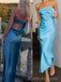 Strapless Blue Satin Mermaid Long Evening Prom Dresses, Backless Prom Dress, BGS0333