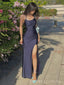 Navy Blue Mermaid Spaghetti Straps Long Evening Prom Dresses, BGS0345