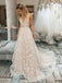 A-line Lace V-neck Spaghetti Straps Long Wedding Dresses, BGS0350