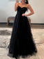 Sweetheart Black Tulle A-line Long Evening Prom Dresses, BGS0358