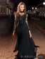 Black Chiffon Appliques Long Evening Prom Dresses, Long Sleeves Prom Dress, BGS0365