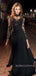 Black Chiffon Appliques Long Evening Prom Dresses, Long Sleeves Prom Dress, BGS0365