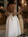 A-line Ivory Satin Long Evening Prom Dresses, Custom Spaghetti Straps Wedding Dress, BGS0367