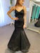 Black Satin V-neck Mermaid Long Evening Prom Dresses, BGS0368