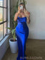 Royal Blue Satin Mermaid Spaghetti Straps Long Evening Prom Dresses, BGS0371