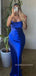 Royal Blue Satin Mermaid Spaghetti Straps Long Evening Prom Dresses, BGS0371