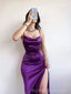 Simple Purple Satin Mermaid Spaghetti Straps Long Evening Prom Dresses, BGS0375