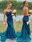 Mermaid Tulle Appliques Spaghetti Straps Long Evening Prom Dresses, BGS0376