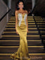 Formal Spaghetti Straps Satin Appliques Mermaid Long Evening Prom Dresses, BGS0378