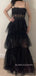 Black Tulle A-line Spaghetti Straps Long Evening Prom Dresses, BGS0381