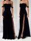 Off Shoulder Black Side Slit Long Evening Prom Dresses, BGS0383