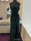 Spaghetti Straps Mermaid Sequins Side Slit Long Evening Prom Dresses, BGS0384