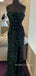 Spaghetti Straps Mermaid Sequins Side Slit Long Evening Prom Dresses, BGS0384