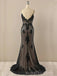 V-neck Black Mermaid Long Evening Prom Dresses, BGS0397