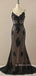 V-neck Black Mermaid Long Evening Prom Dresses, BGS0397