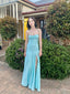 Popular Blue Satin Spaghetti Straps Long Evening Prom Dresses, BGS0398