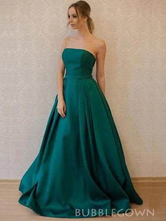 Formal A-line Green Satin Strapless Long Evening Prom Dresses, BGS0399