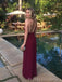 Spaghetti Straps Burgundy Side Slit Long Evening Prom Dresses, BGS0400