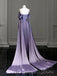 Off Shoulder Purple Satin Long Prom Dresses, Bateau Prom Dress, BGS0415