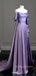 Off Shoulder Purple Satin Long Prom Dresses, Bateau Prom Dress, BGS0415