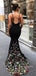 V-neck Black Mermaid Appliques Long V-neck Prom Dresses, BGS0434