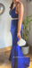 Spaghetti Straps Royal Blue Mermaid Long Prom Dresses, Deep V-neck Prom Dress, BGS0441