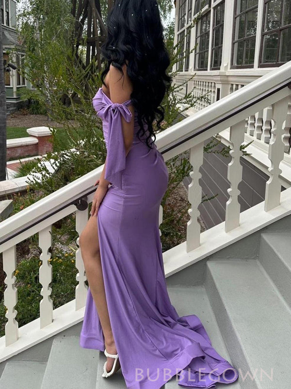 Off Shoulder Purple Mermaid Long Prom Dresses, Sweetheart prom dress, BGS0451