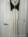 Spaghetti Straps Ivory Mermaid Black Appliques Long Prom Dresses, BGS0452