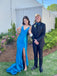 Sheath Blue Satin Mermaid Spaghetti Straps Long Prom Dresses, BGS0453