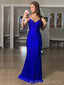 Simple V-neck Royal Blue Mermaid Long Prom Dresses, BGS0455
