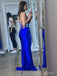 Simple V-neck Royal Blue Mermaid Long Prom Dresses, BGS0455