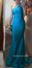 Backless Mermaid One Shoulder Blue Satin Long Prom Dresses, BGS0459