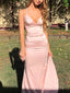 Deep V-neck Pink Satin Mermaid Long Prom Dresses, Backless Custom Prom Dress, BGS0470