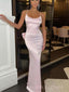 Light Pink Satin Mermaid Long Prom Dresses, Bateau Spaghetti Straps Prom Dress, BGS0472
