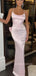 Light Pink Satin Mermaid Long Prom Dresses, Bateau Spaghetti Straps Prom Dress, BGS0472