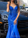 Royal Blue Appliques Mermaid Long Prom Dresses, V-neck Formal Prom Dress, BGS0475