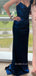 Spaghetti Straps Blue Satin Cowl-neck Long Prom Dresses, BGS0476