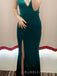 Mermaid Backless Satin V-neck Long Prom Dresses, BGS0477