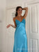 Spaghetti Straps Blue Satin Mermaid Long Prom Dresses, BGS0503
