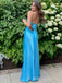 Spaghetti Straps Blue Satin Mermaid Long Prom Dresses, BGS0503