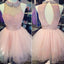 Pink High Neck Lace Backless Junior Homecoming Dresses, BG51490