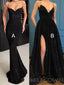 Spaghetti Strap Black Sparkle Popular Long Prom Dresses, WP005